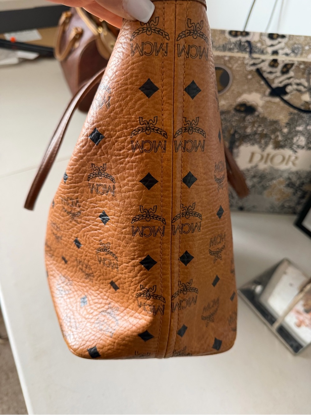 MCM Visetos Shopper Tote – Cognac with Orange Center Stripe - Picture 5 of 11
